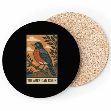 Discover American Robin Nature Illustration Coasters