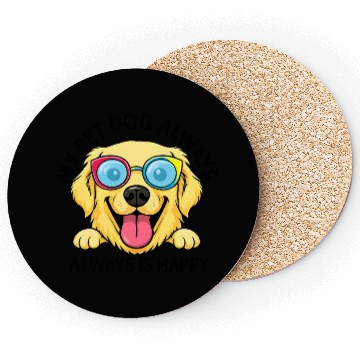 Discover Joyful Dog with Sunglasses Illustration Coasters