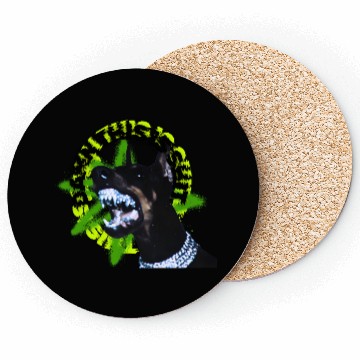 Discover Aggressive Doberman with Spiked Text Coasters