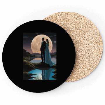 Discover Romantic Moonlit Couple Illustration Coasters