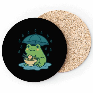 Discover Kawaii Frog with Umbrella and Noodles Coasters