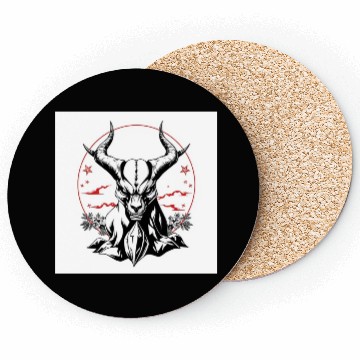 Discover Mythic Horned Skull Illustration Coasters