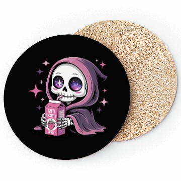 Discover Cosmic Skeleton Drinking Strawberry Juice Coasters