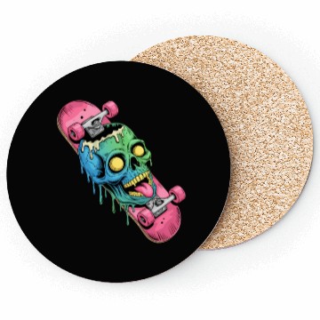 Discover Neon Dripping Skull Skateboard Art Coasters