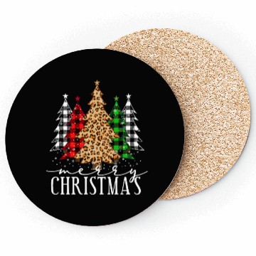 Discover Leopard and Plaid Christmas Tree Design Coasters