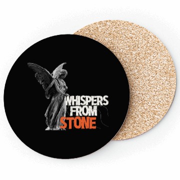 Discover Angel Statue with Bold Typography Coasters