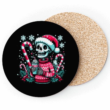 Discover Festive Skeleton in Santa Hat Coasters