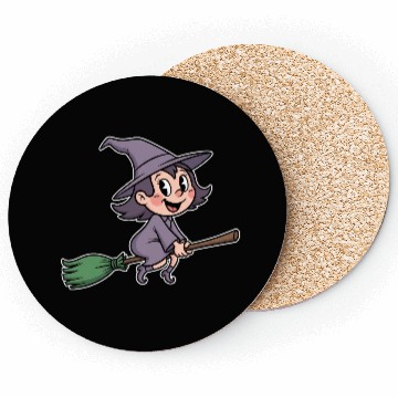 Discover Whimsical Witch on a Broomstick Coasters
