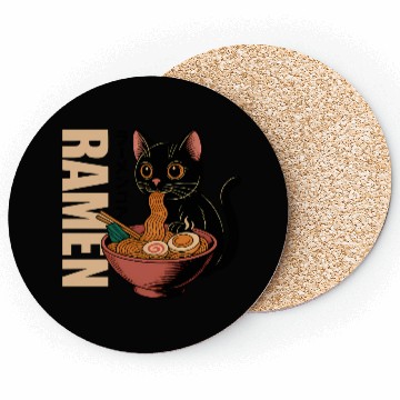 Discover Black Cat Ramen Illustration Coasters