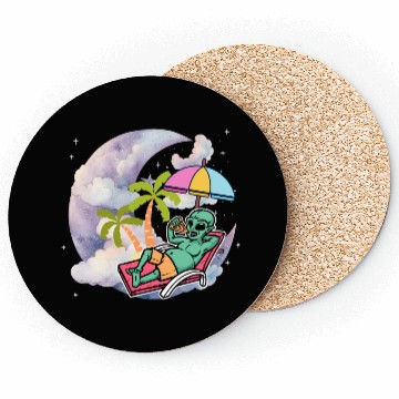 Discover Galactic Alien Relaxing with Pizza Coasters