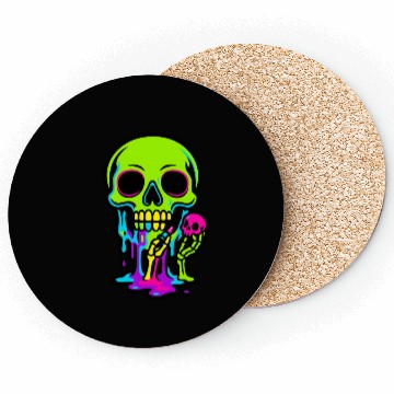Discover Neon Melting Skull with Small Skeleton Coasters