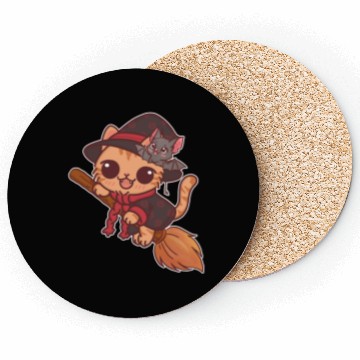 Discover Enchanted Witch Cat with Bat Companion Coasters
