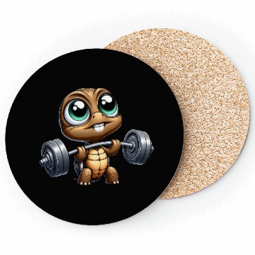Discover Chibi turtle with barbell weightlifter cartoon Coasters
