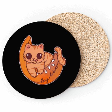 Discover Cozy Autumn Cat on Pumpkin Moon Coasters