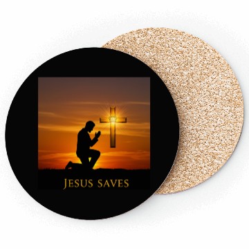 Discover Kneeling Prayer with Crowned Cross Scene Coasters