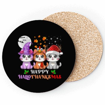Discover Happy HalloThanksMas Cute Cats Lover Coasters