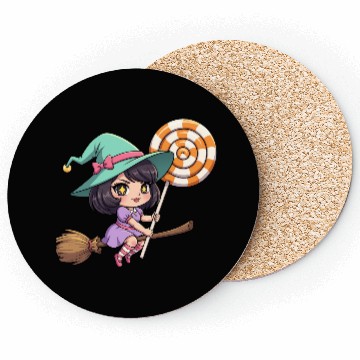 Discover Whimsical Witch on Broomstick Coasters