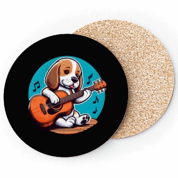 Discover Playful Puppy Guitar Illustration Coasters
