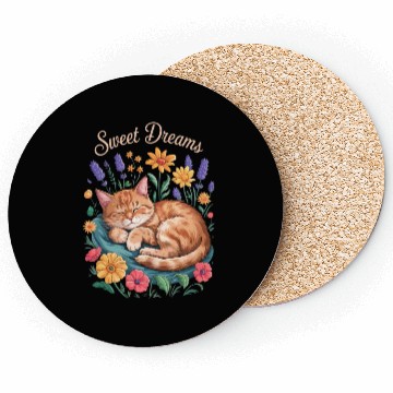 Discover Whimsical Cat Resting Amid Florals Coasters