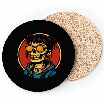 Discover Urban Skull Girl Illustration Coasters