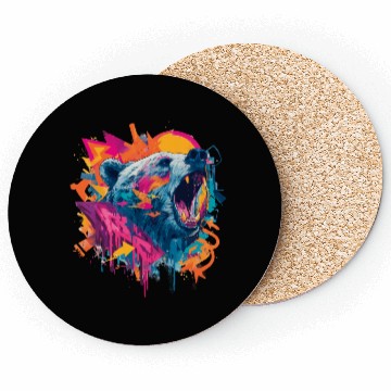 Discover Vibrant Roaring Bear Graffiti Design Coasters