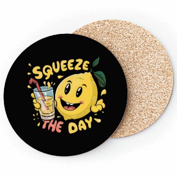 Discover Squeeze The Day Lemon Cartoon Coasters