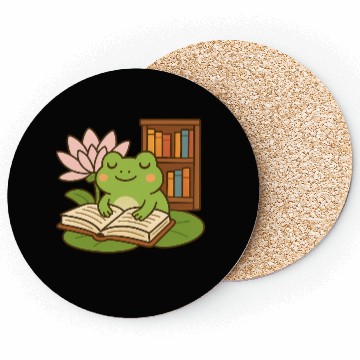 Discover Serene Frog Reading Book Under Lotus Coasters