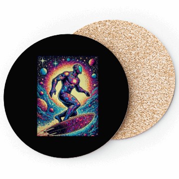 Discover Cosmic Surfer Astronaut Illustration Coasters