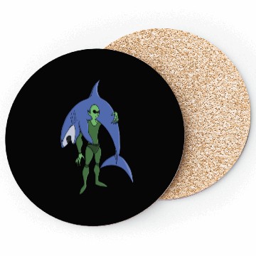 Discover Alien Diver with Shark Funny Sci-Fi Coasters