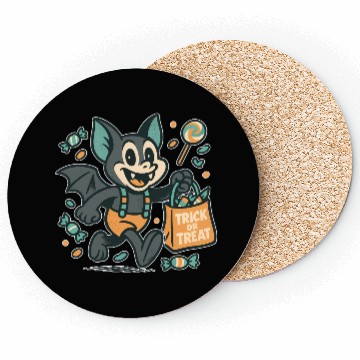 Discover Cute Bat with Candy Bag Halloween Design Coasters