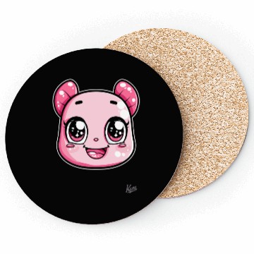 Discover Kawaii Pink Bear Face Illustration Coasters