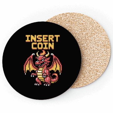 Discover Pixel Art Retro Dragon Insert Coin Design Coasters