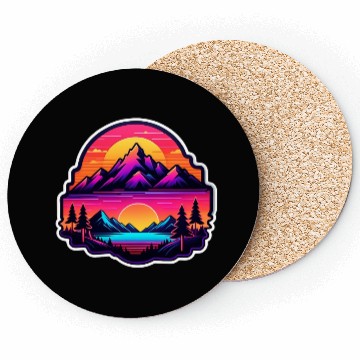 Discover Neon Mountain Sunset Landscape Coasters