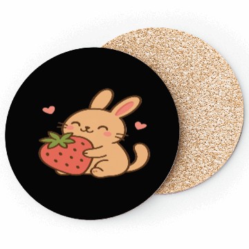 Discover Cute Bunny Embracing Strawberry Design Coasters
