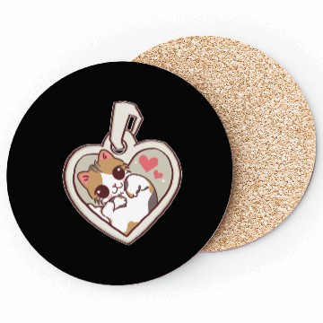 Discover Kawaii Calico Cat Heart Locket Coasters