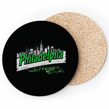 Discover Philadelphia Skyline Neon Design Coasters