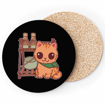 Discover Kawaii Cat at Matcha Station Coasters