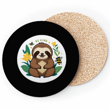 Discover Adorable Sloth with Bee and Flower Motif Coasters