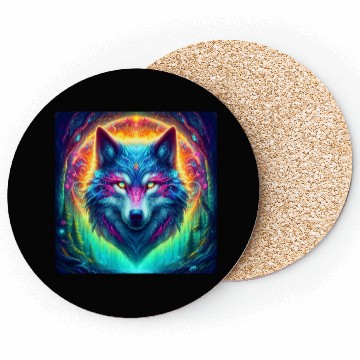 Discover Mystic Luminescent Wolf Artwork Coasters