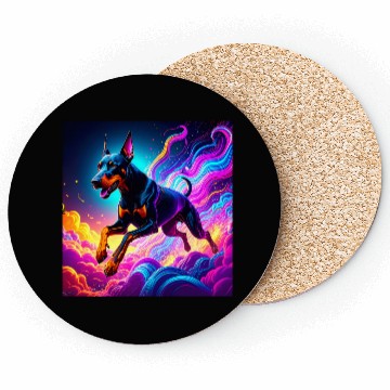 Discover Neon Doberman Illustration Coasters