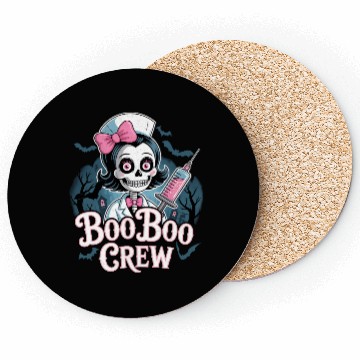 Discover Gothic Nurse Skeleton with BooBoo Crew Text Coasters