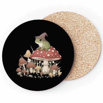 Discover Whimsical Forest Frog in Magic Mushroom Scene Coasters