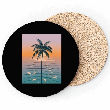 Discover Tropical Sunset Palm Illustration Coasters