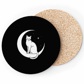 Discover Magical Cat on Crescent Moon "Aniverse Cats" Coasters
