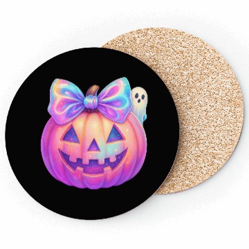 Discover Glowing Halloween Pumpkin with Iridescent Bow Coasters