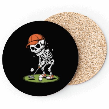 Discover Playful Skeleton Golfer with Cap Coasters