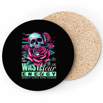 Discover Vivid Skull with Roses Neon Artwork Coasters