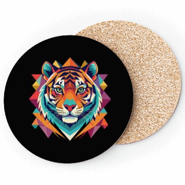 Discover Colorful Geometric Tiger Portrait Coasters