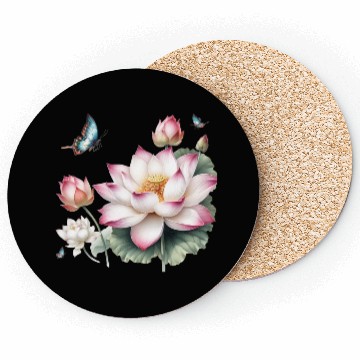 Discover Light Pink Lotus and Butterflies  Coasters