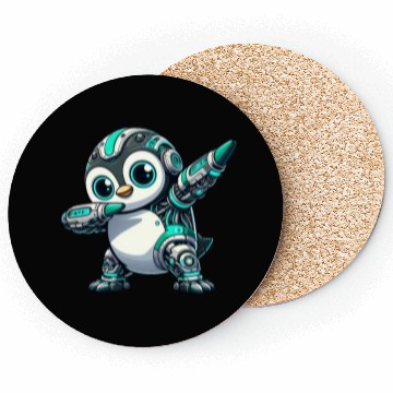 Discover Futuristic penguin robot cyborg technology AI Coasters
